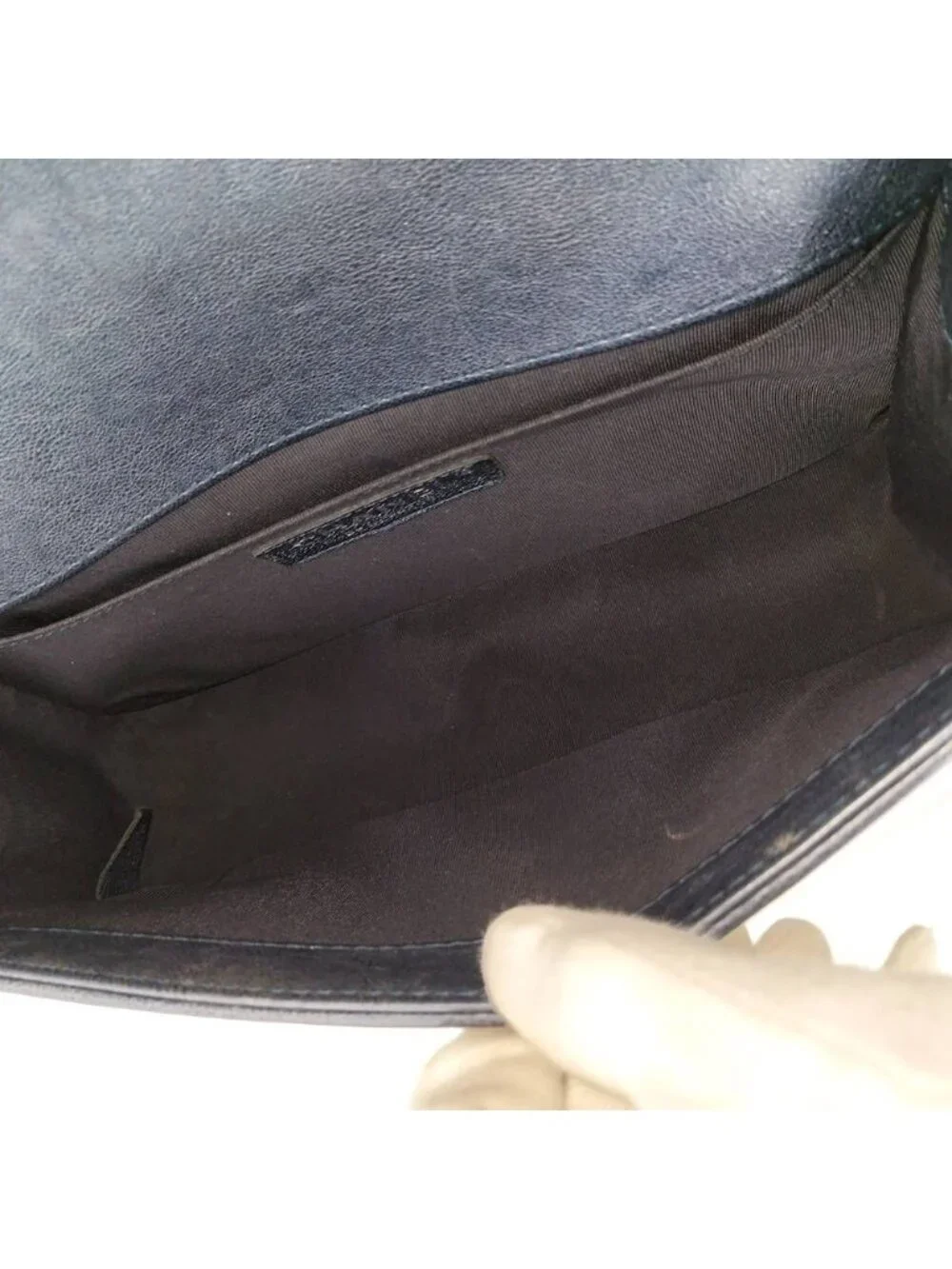Chanel Boy Chain Shoulder Bag Leather Navy